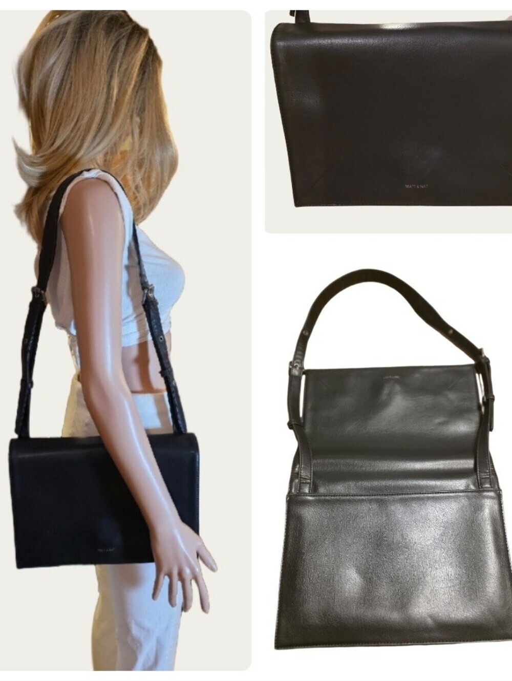Matt & Nat Orwell Premium Black Vegan Leather Shoulder/ Crossbody Bag - EUC